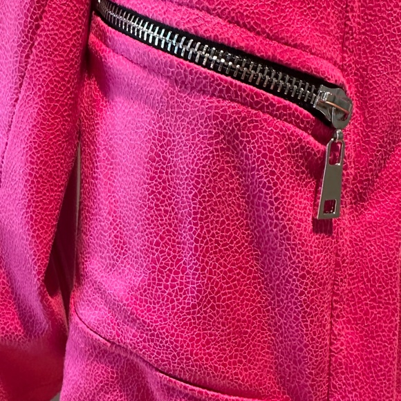 One on One Brand Vegan Leather Fushia Jacket Sz L-XL - Picture 5 of 7